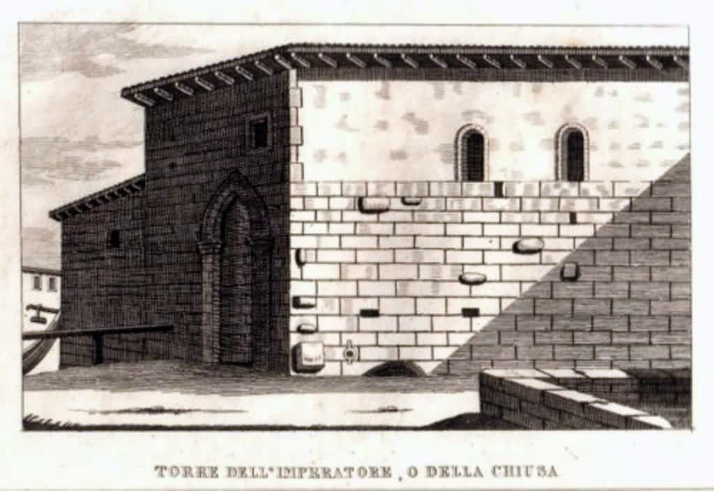 La Torre dell'Imperatore in via Vettabbia, demolita in gran parte nel 1778, in una stampa settecentesca